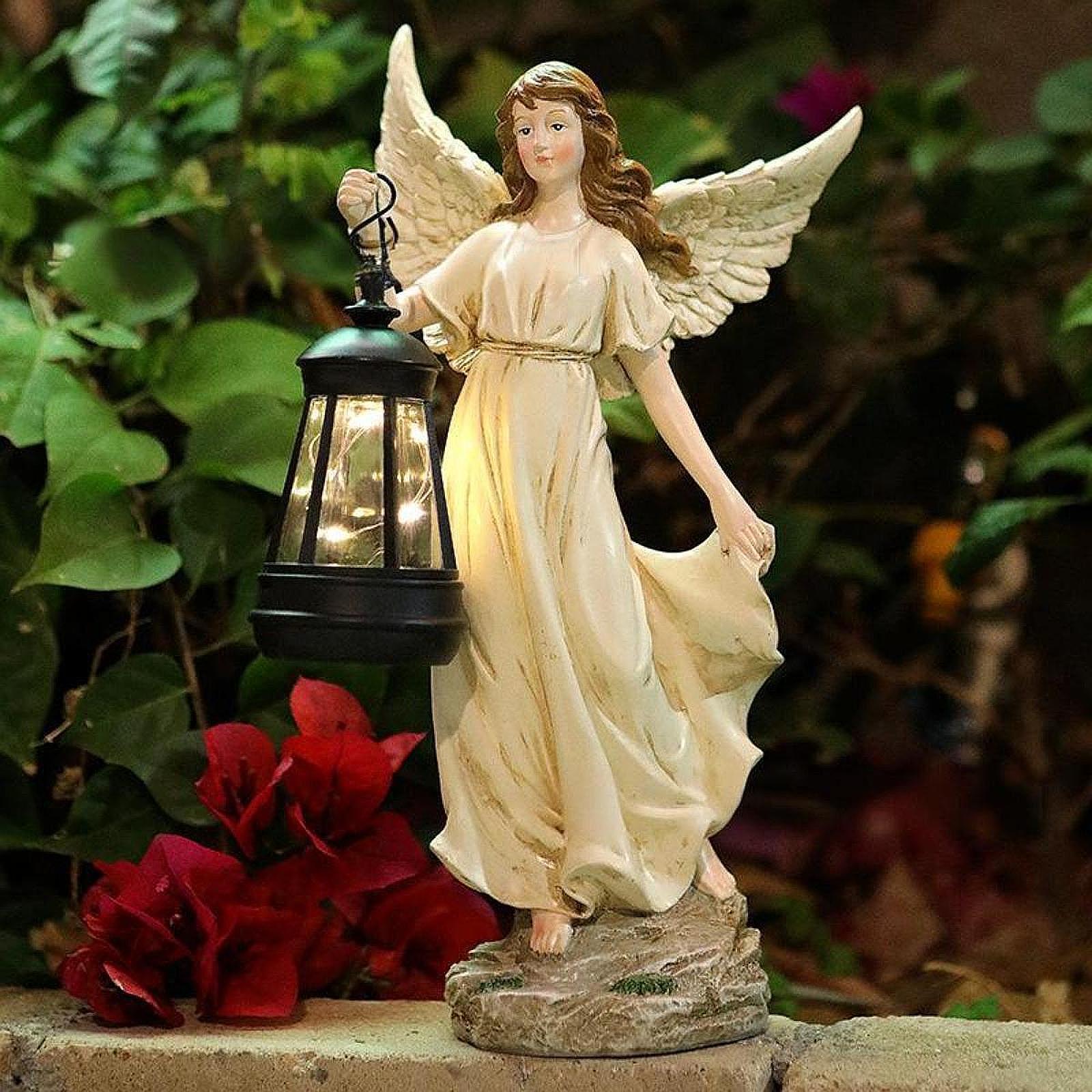 Resin Art Sculptures - Reçine Bahçe Peri Figürü Güneş Enerjili
