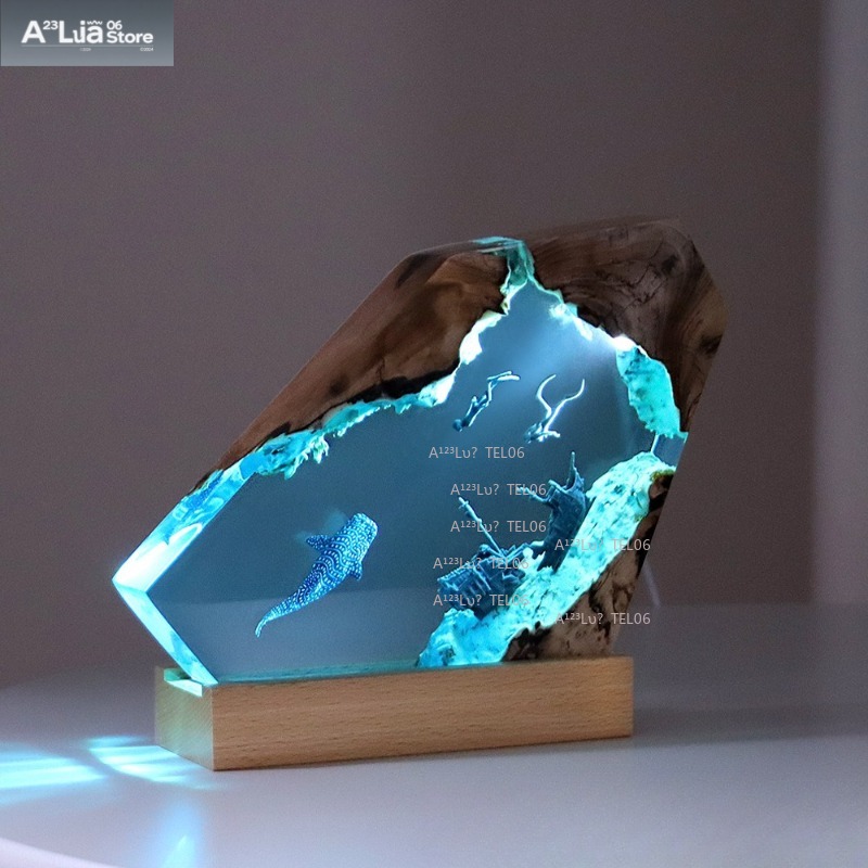 Resin Art And Wood - Ahşap Reçine Gece Lambası Okyanus Sanatı