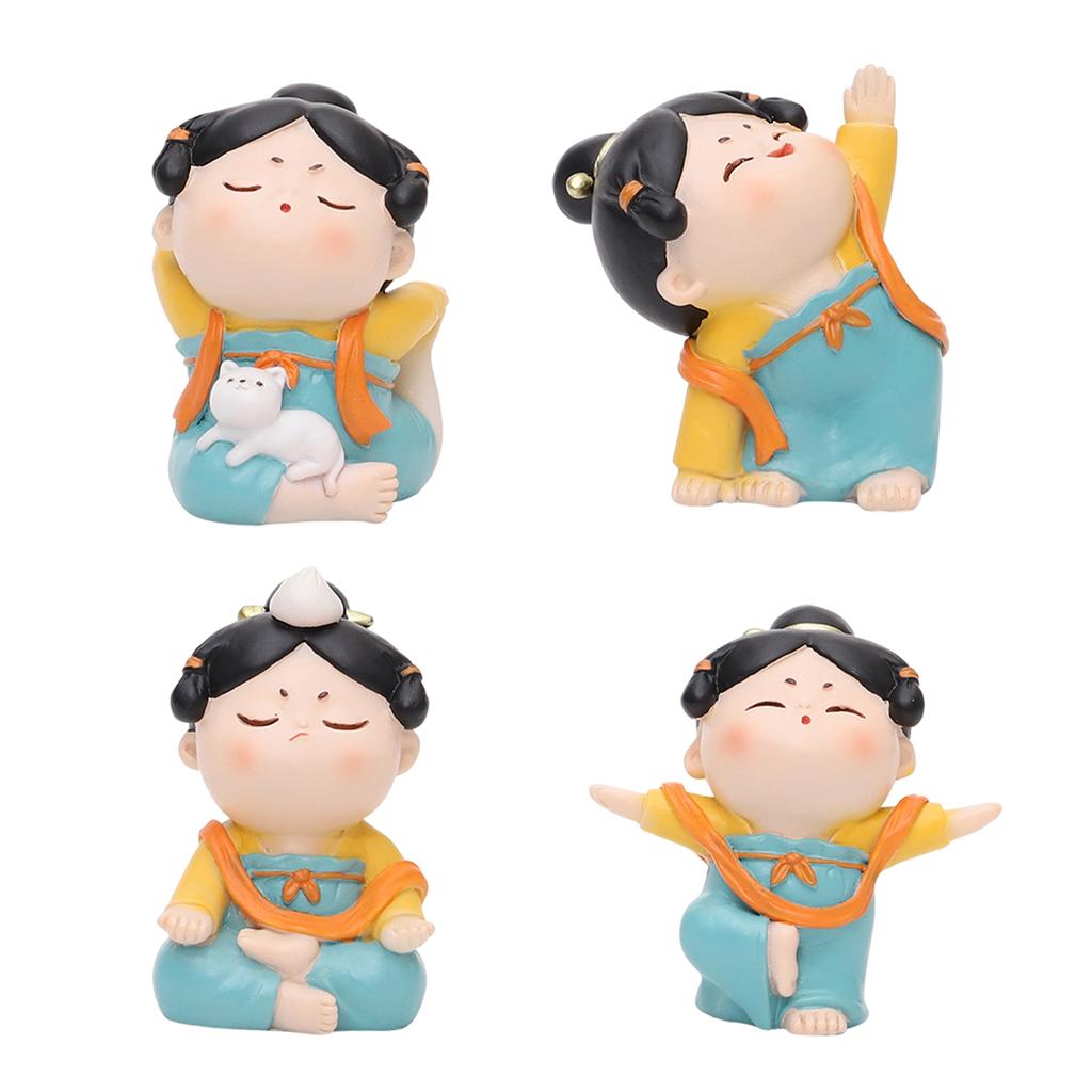Resin Art Studio - Sevimli Çinli Bayan Yoga Heykeli Antik