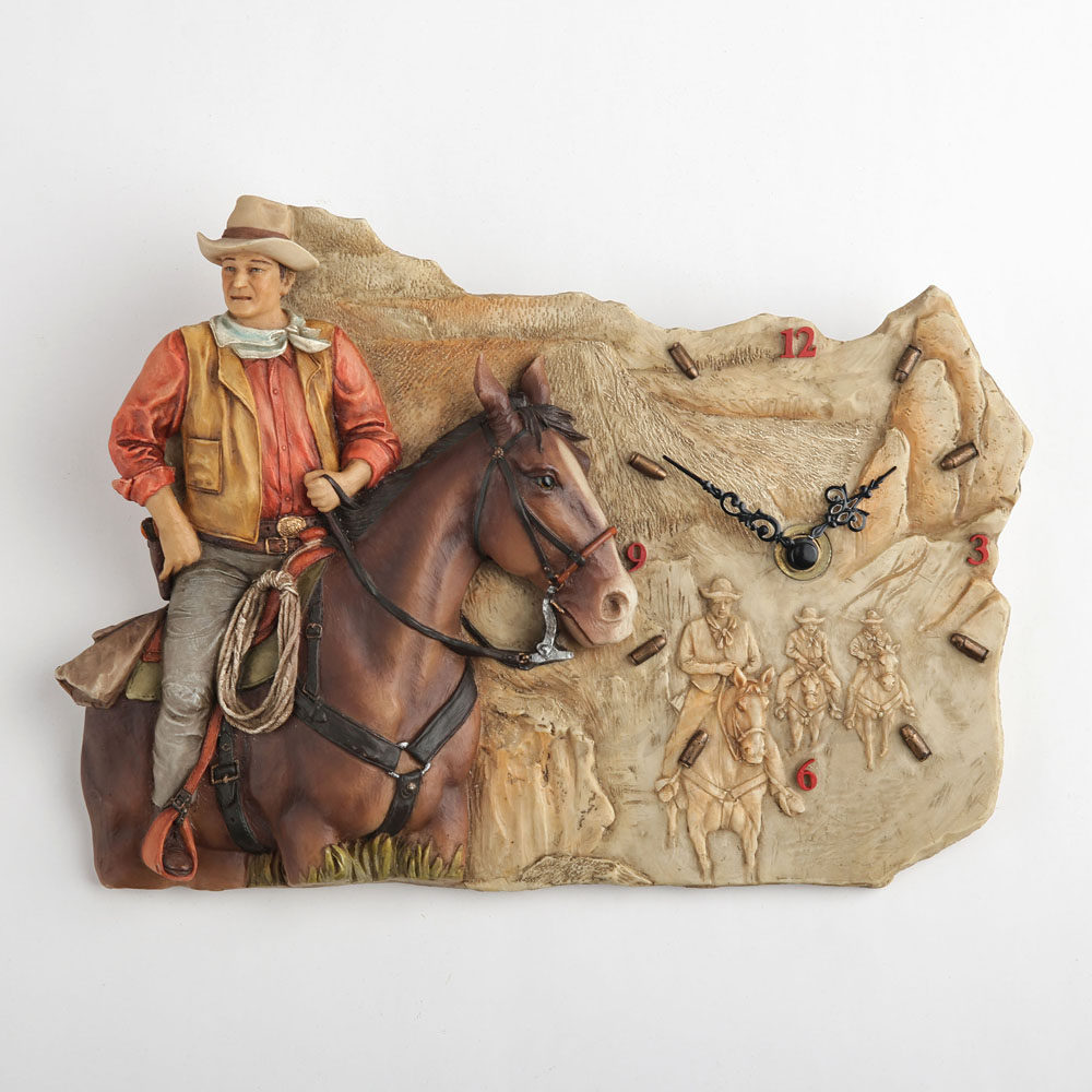 Resin Art Wall Clock - Vintage Batı Kovboy Atı Rölyef Duvar