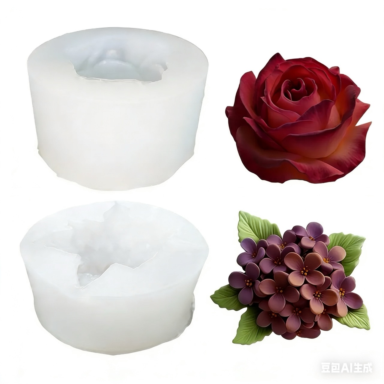 Resin Art And Design - 2 Adet 3D Gül Leylak Çiçeği