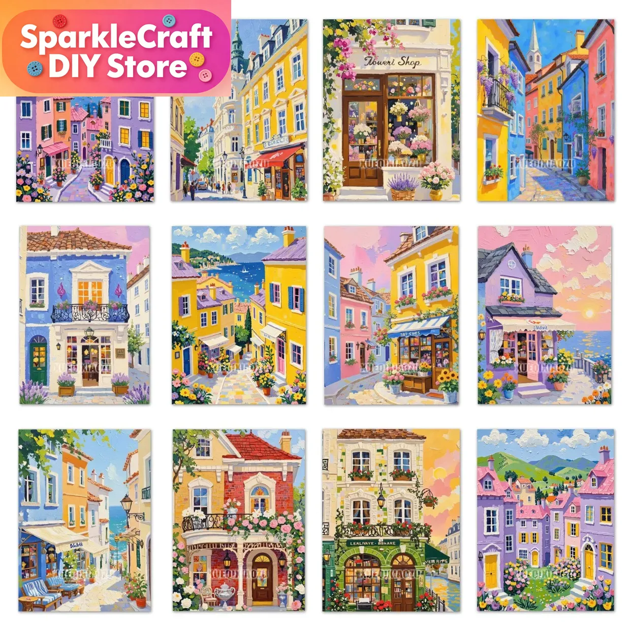 Resin Art Gift - Karikatür Peri Masalı Dünyası Renkli Şehir